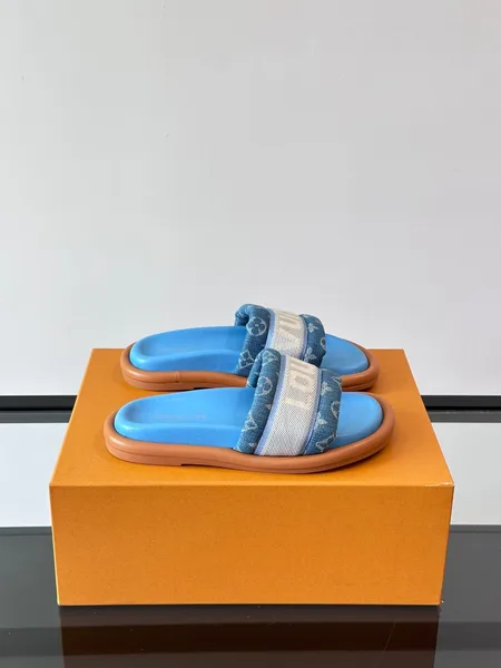 Louis Vuitton Men Blue Denim Canvas Slides product view 1