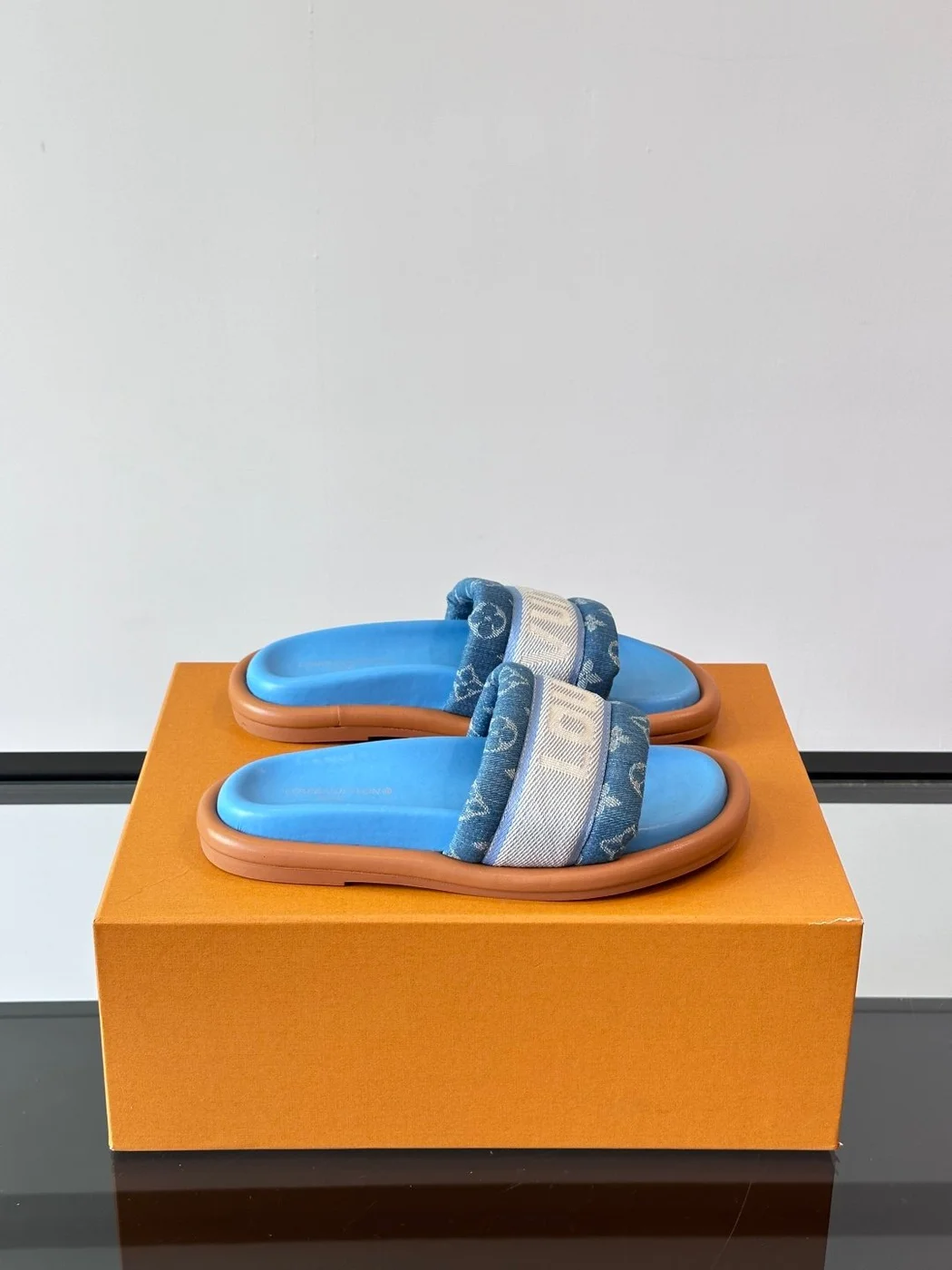 Louis Vuitton Men Blue Denim Canvas Slides product view 1