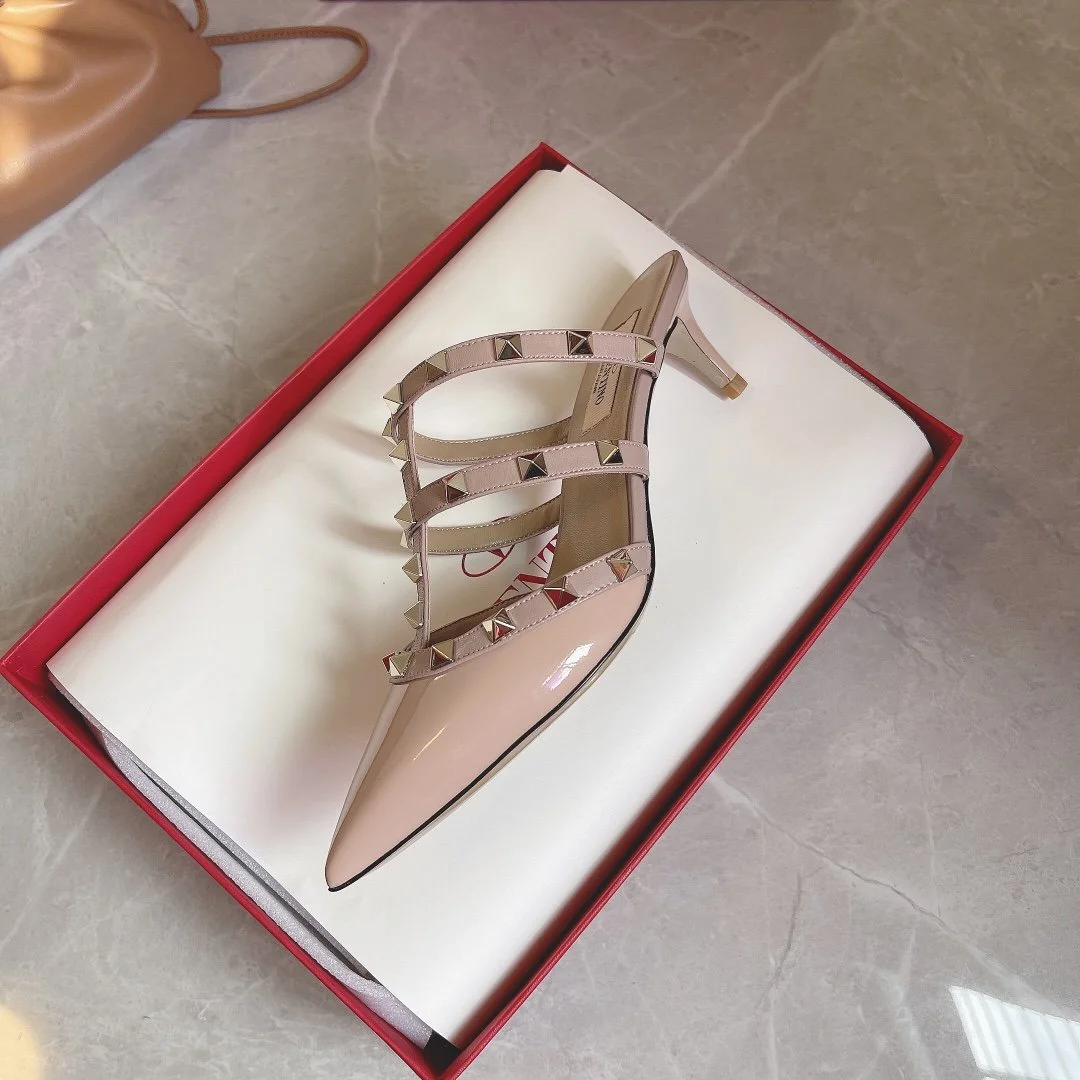 Valentino Women Nude Patent Leather Studded Mules product view 4