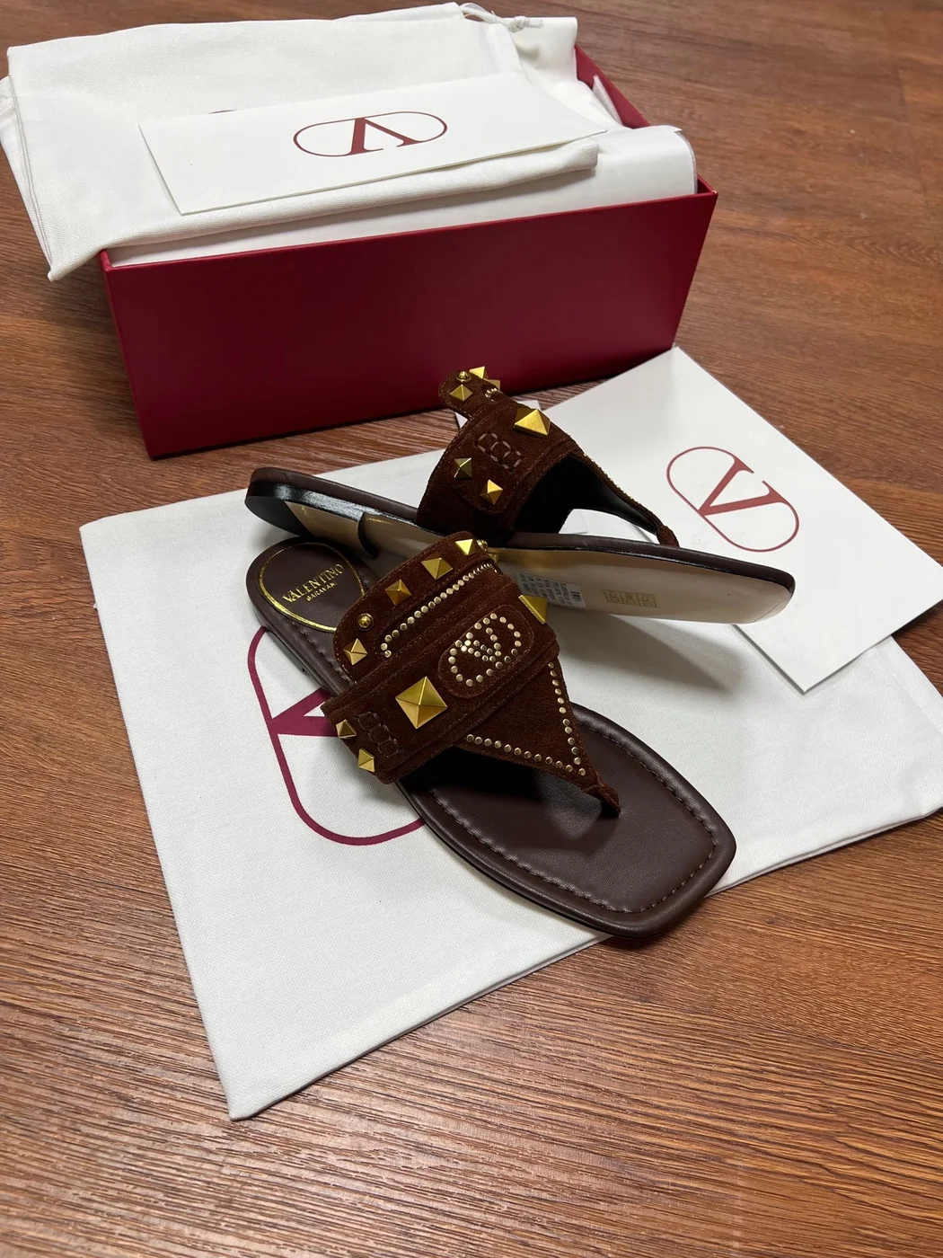 Valentino Women Brown Suede Studded Flats product view 4