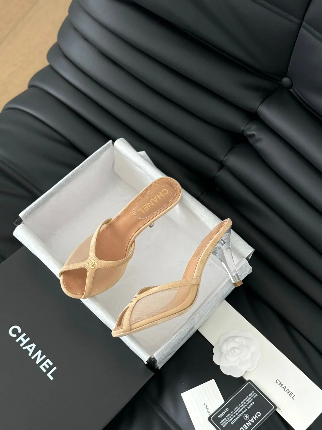 Chanel Women Beige Leather Slides product view 5