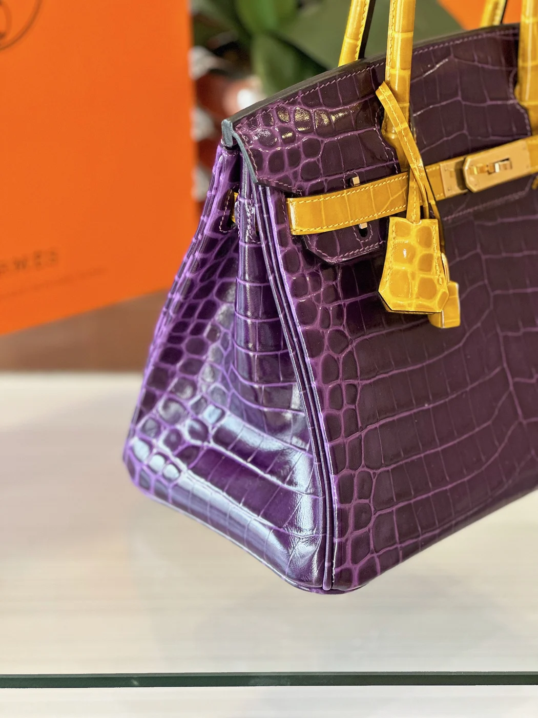 Hermès Birkin 30 Purple/Gold Crocodile Leather Gold Hardware – Custom Made Bag product view 3