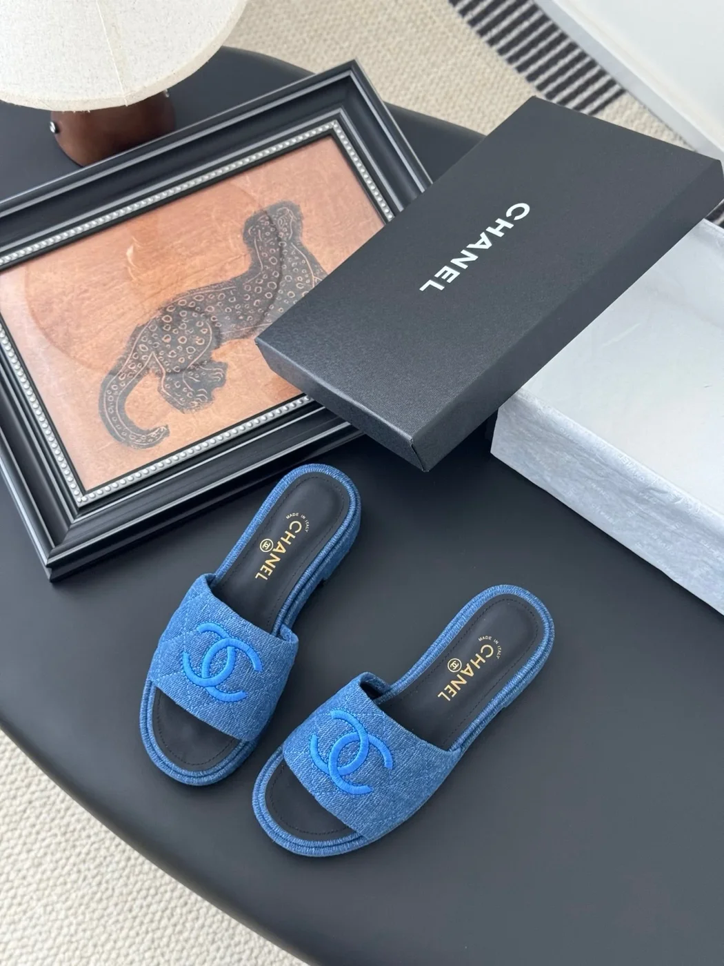 Chanel Women Blue Denim Slides product view 5