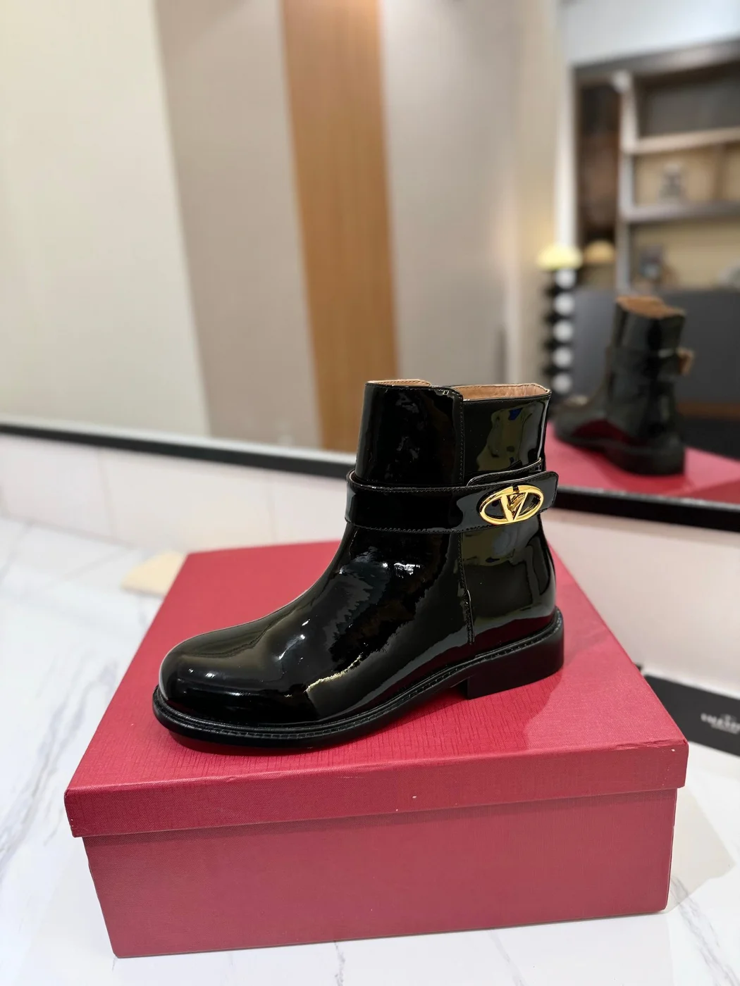 Valentino Women Black Patent Leather Ankle Boots product view 5