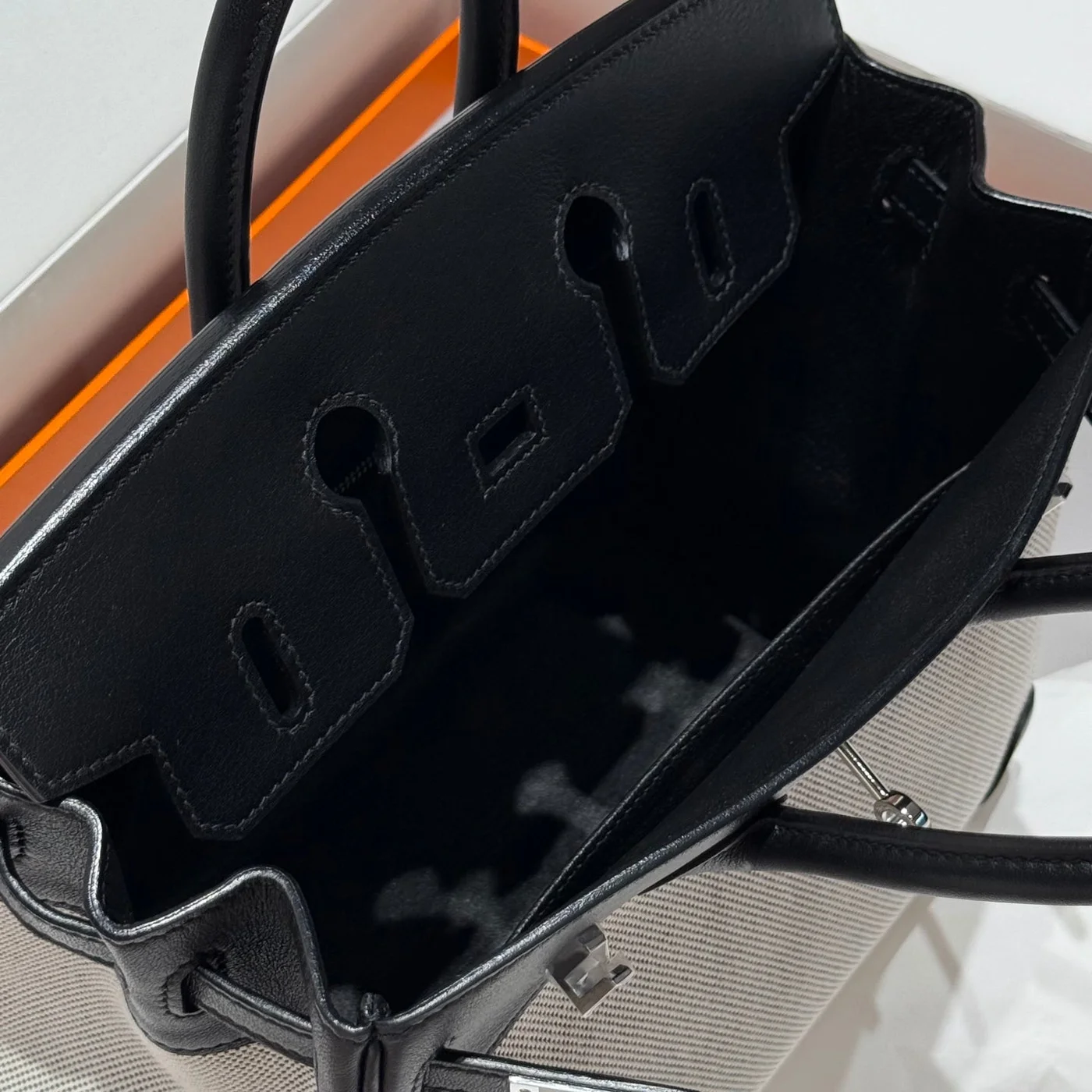 Hermès Birkin 25 cm In Black Swift White Toile Canvas (Custom-Made) Bag product view 6