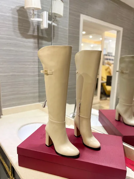 Valentino Women Beige Leather Knee High Boots product view 1