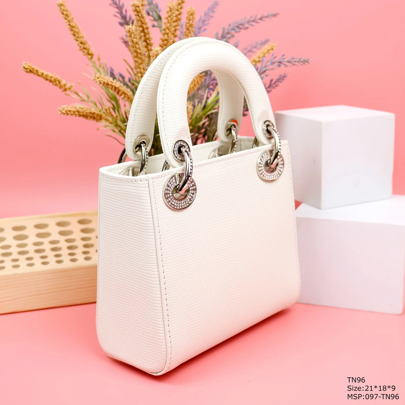Dior My Lady White Beaded Handbag 21x18x9cm product view 5
