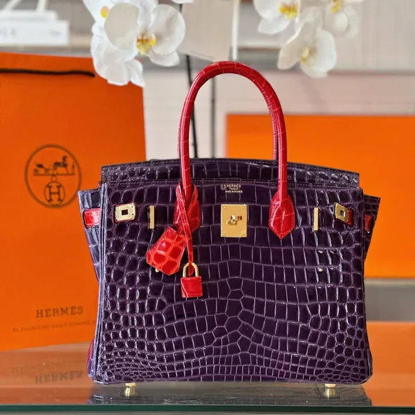 Hermès Birkin 30 Purple/Red Crocodile Leather Gold Hardware Bag product view 1