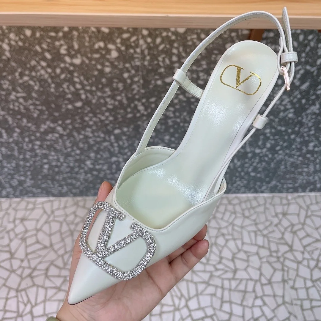 Valentino Women White Leather Pointed Slingback Pumps product view 4
