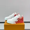 Louis Vuitton Men White Leather Sneakers With Red Floral Design product view 3