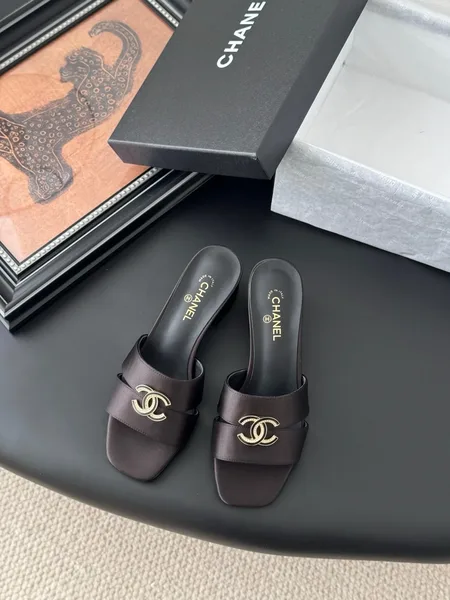 Chanel Women Dark Brown Satin Mules product view 1