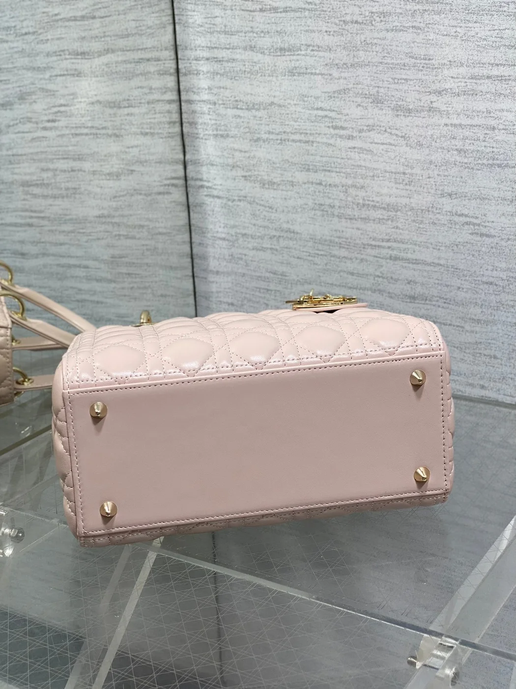 Dior Medium Lady Bag 24 In Pink Calfskin Gold Hardware product view 6