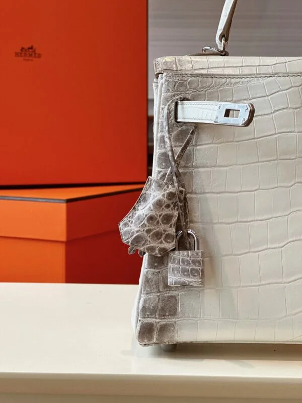 Hermès Kelly 25 Himalaya Albino Crocodile Leather Palladium Hardware Bag product view 6