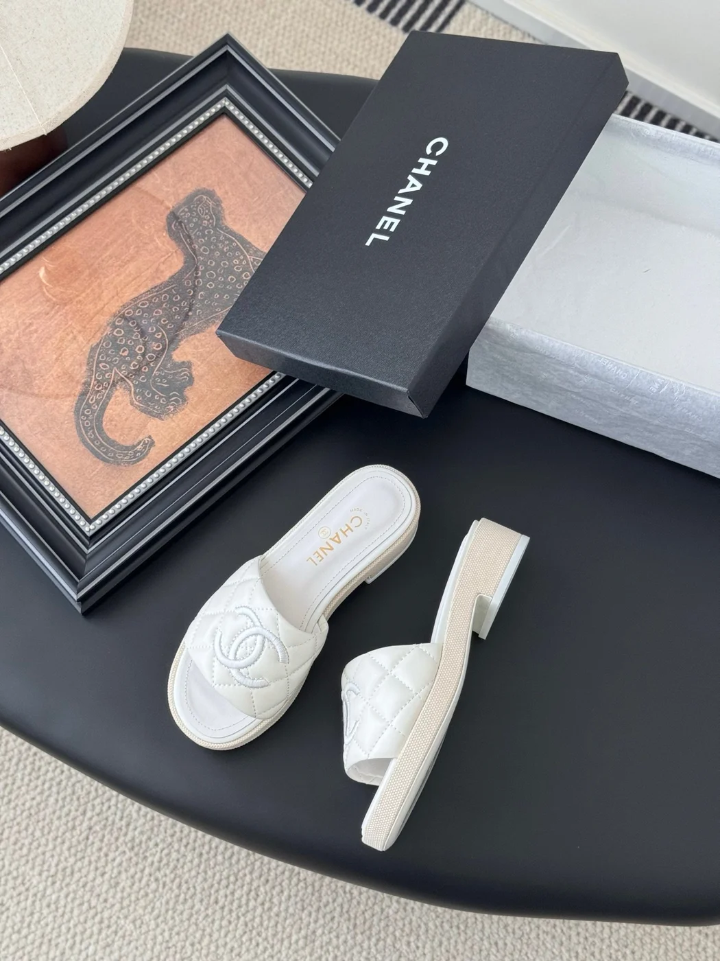 Chanel Women White Quilted Leather Slides product view 3