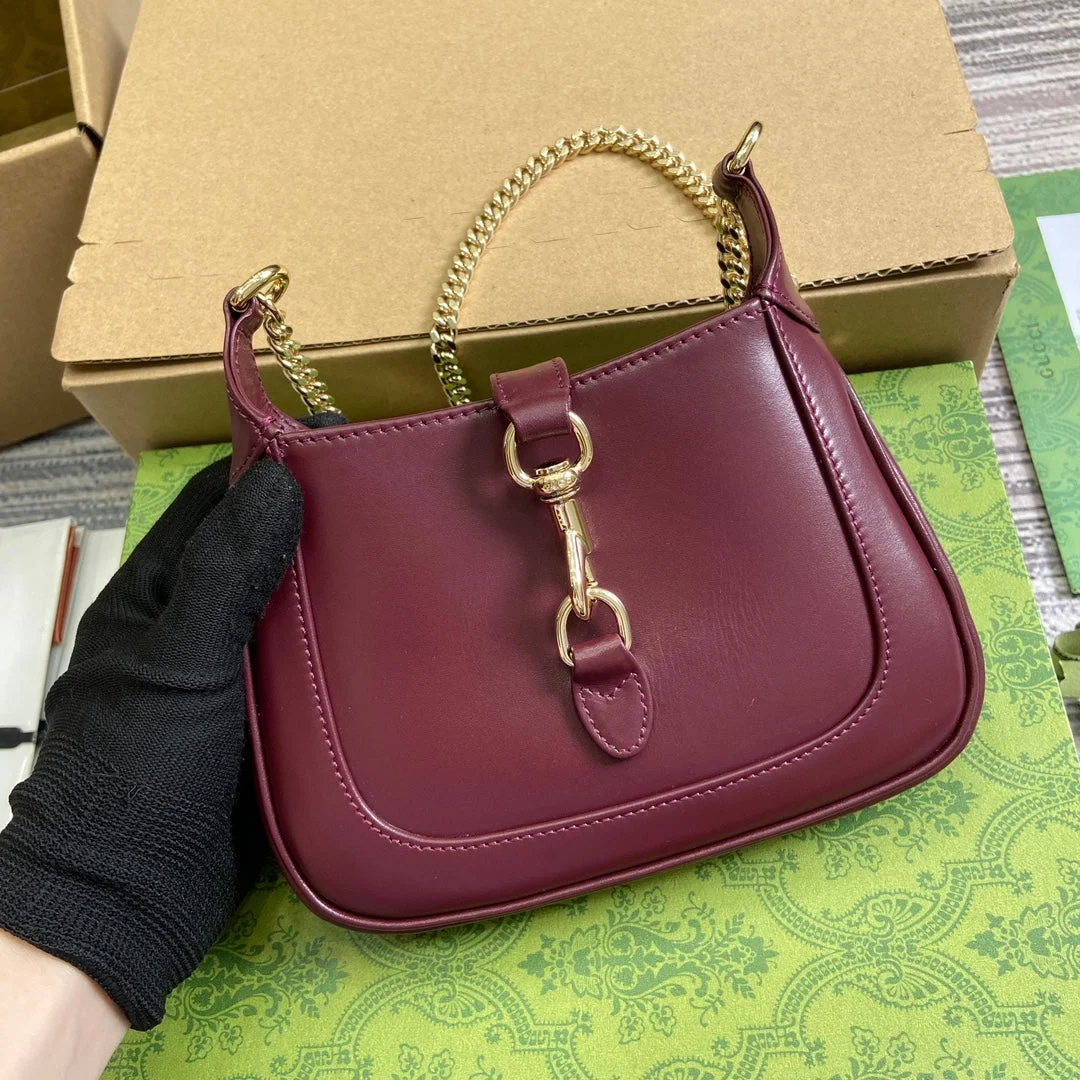 Gucci Jackie Notte Mini Bag 19 In Burgundy Red Calfskin Gold Hardware product view 3