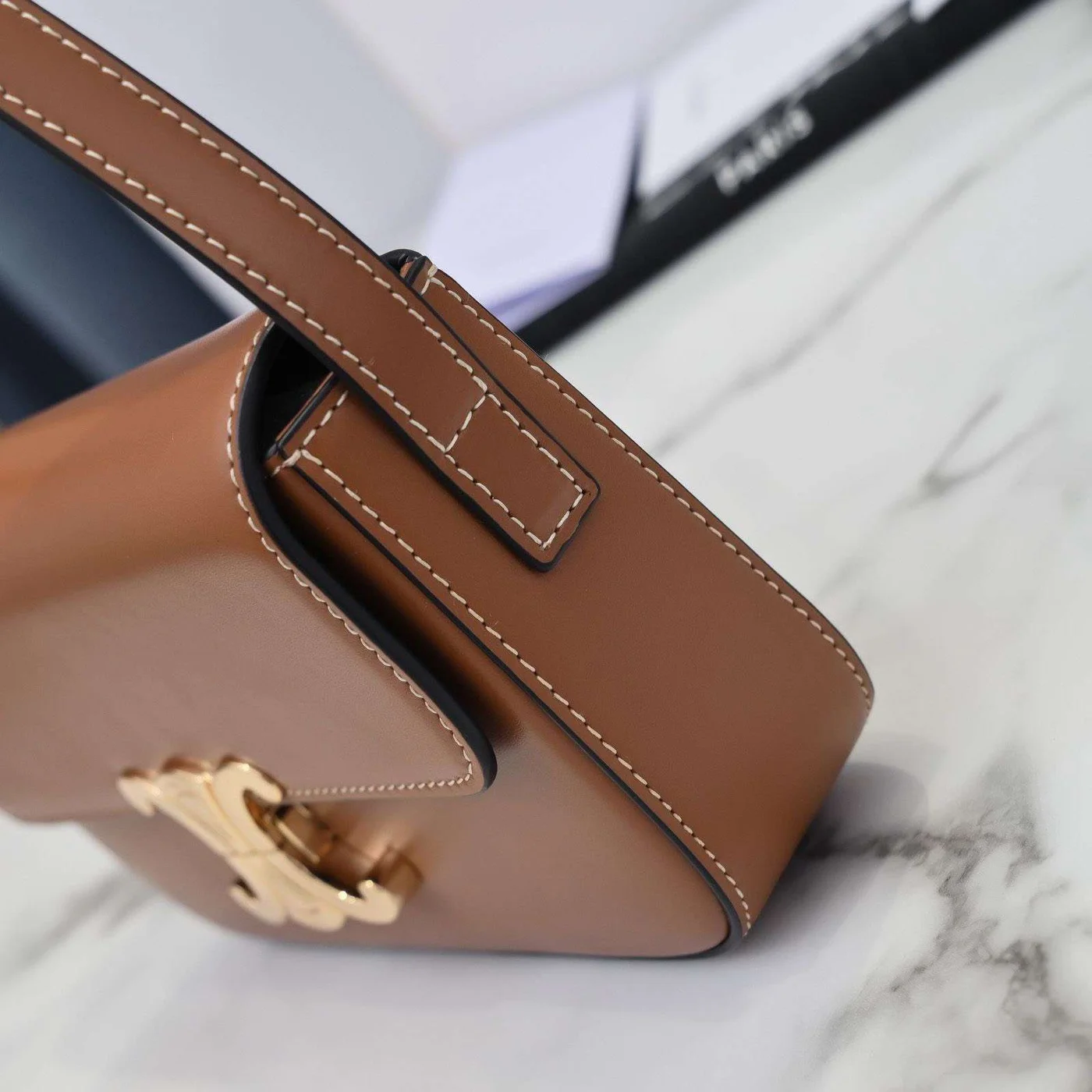 Celine Triomphe Brown Handbag Premium Smooth Leather 20x12cm product view 5