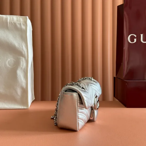 Gucci GG Marmont Bag 22 In Silver Lambskin product view 4