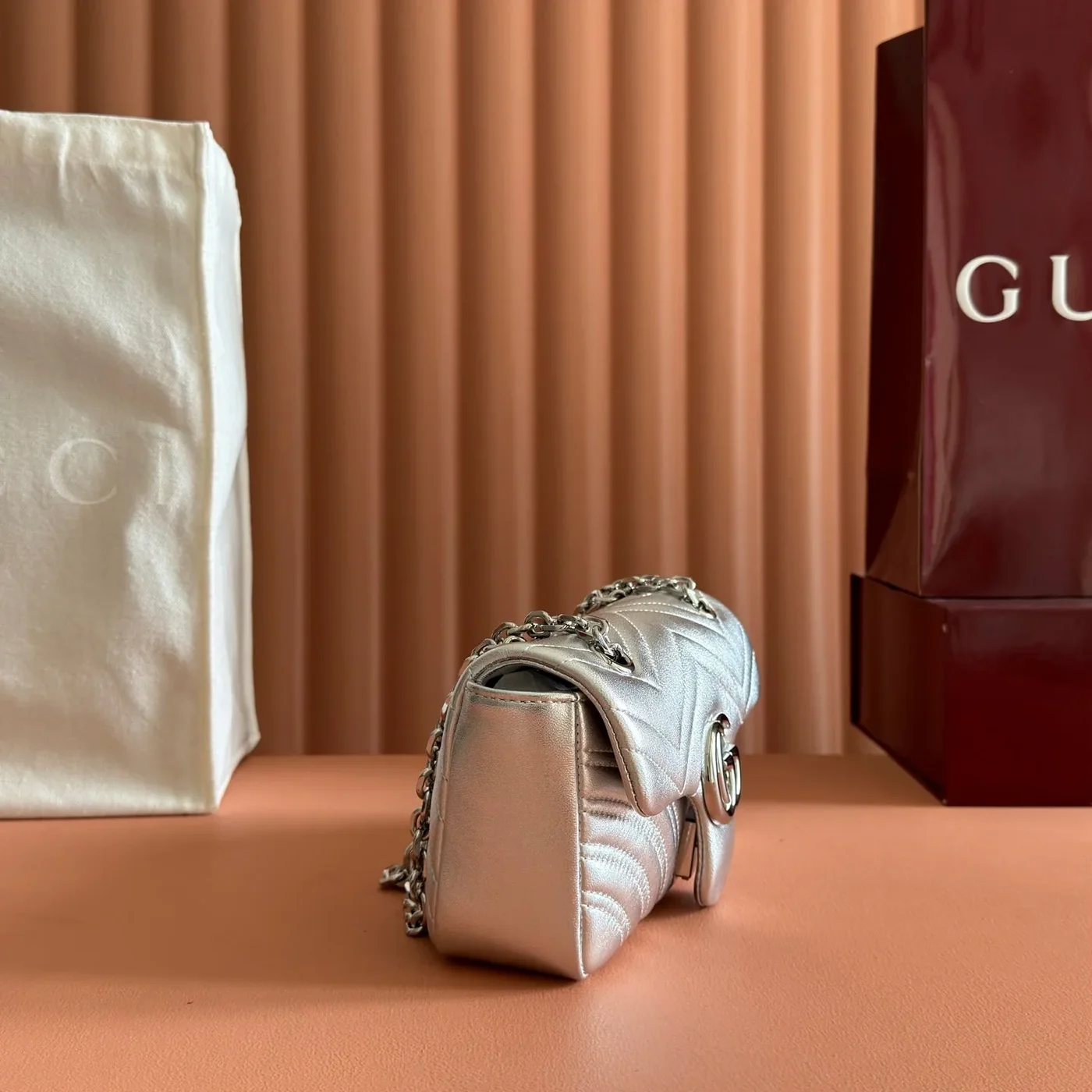 Gucci GG Marmont Bag 22 In Silver Lambskin product view 4