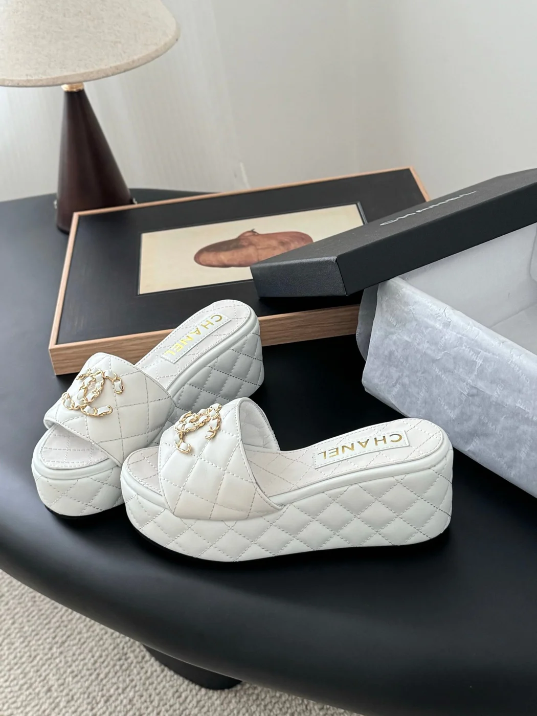 Chanel Women White Quilted Leather Slides product view 5