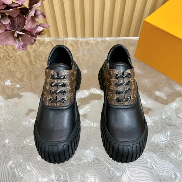 Louis Vuitton Women Black Leather Brown Patterned Sneakers product view 6