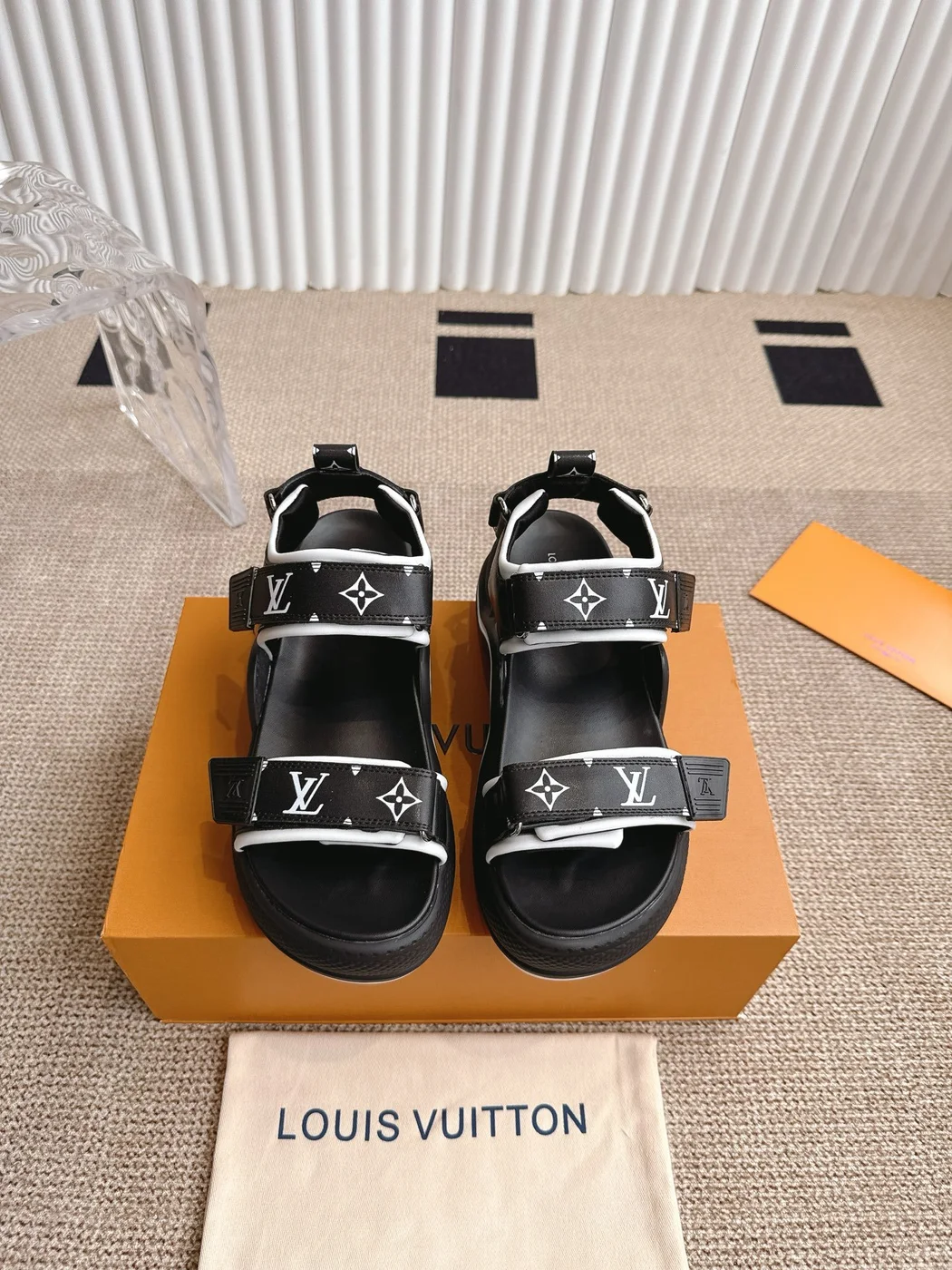 Louis Vuitton Women Black Synthetic Monogram Strap Sandals product view 1