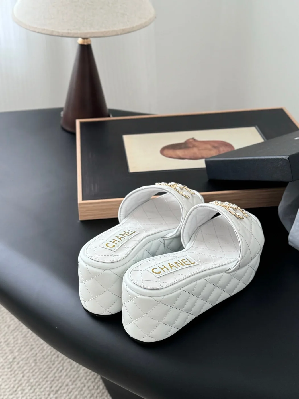 Chanel Women White Quilted Leather Slides product view 2