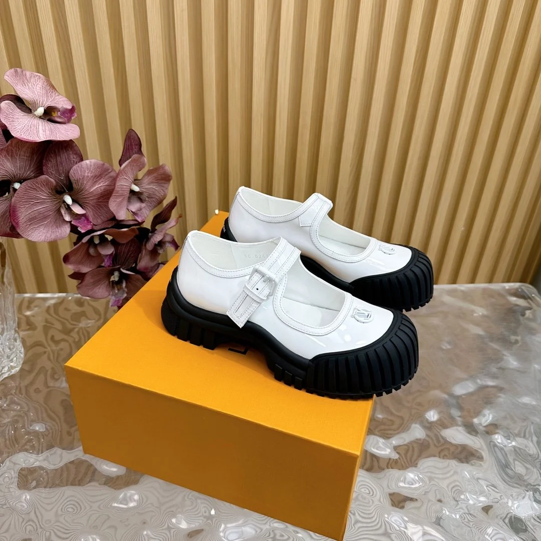 Louis Vuitton Women White Patent Leather Rubber Toe Mary Janes product view 2