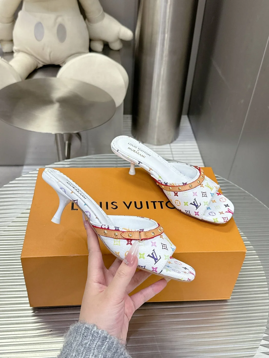 Louis Vuitton Women White Multicolor Leather Heels product view 6