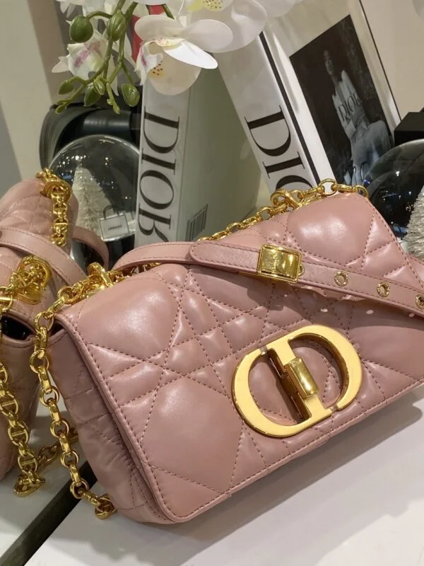 Dior Pink Plaid Women’s Handbag with Gold Lock 25 cm product view 9