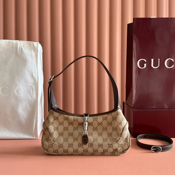 Gucci 25S Jackie Monogram 27 cm In Light Brown Canvas And Calfskin Bag product view 1