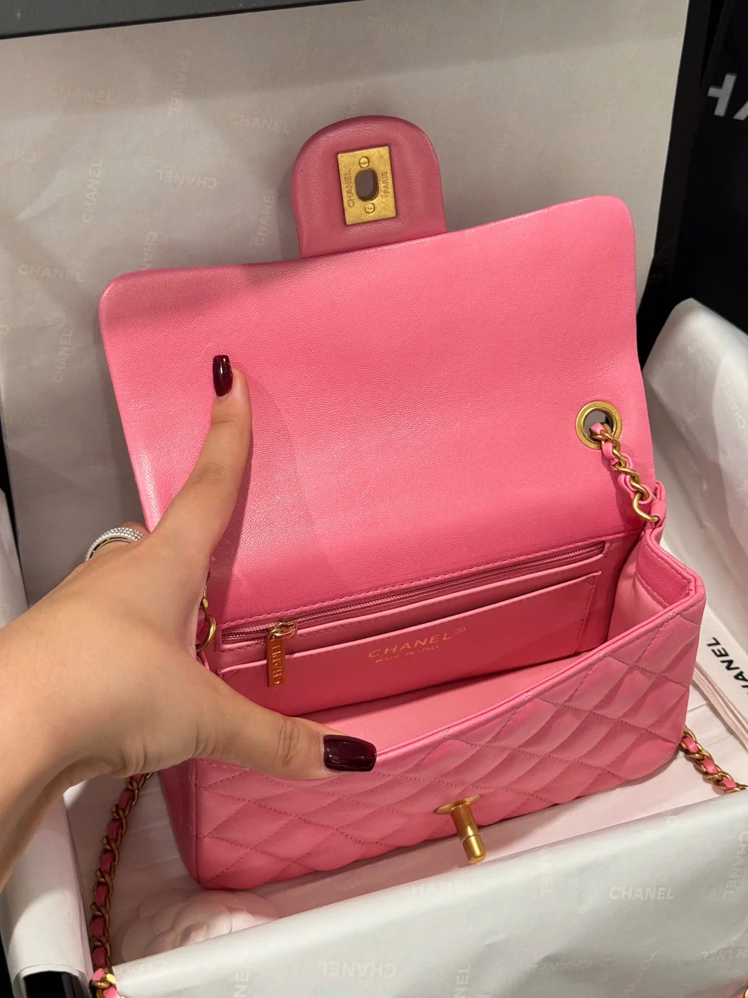 Chanel Classic Bell Bag Handbags Bink Lock Gold Smooth Leather 20 cm product view 3