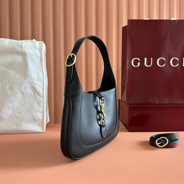 Gucci Jackie Small Shoulder Bag 27 In Black Calfskin Gold Hardware product view 3