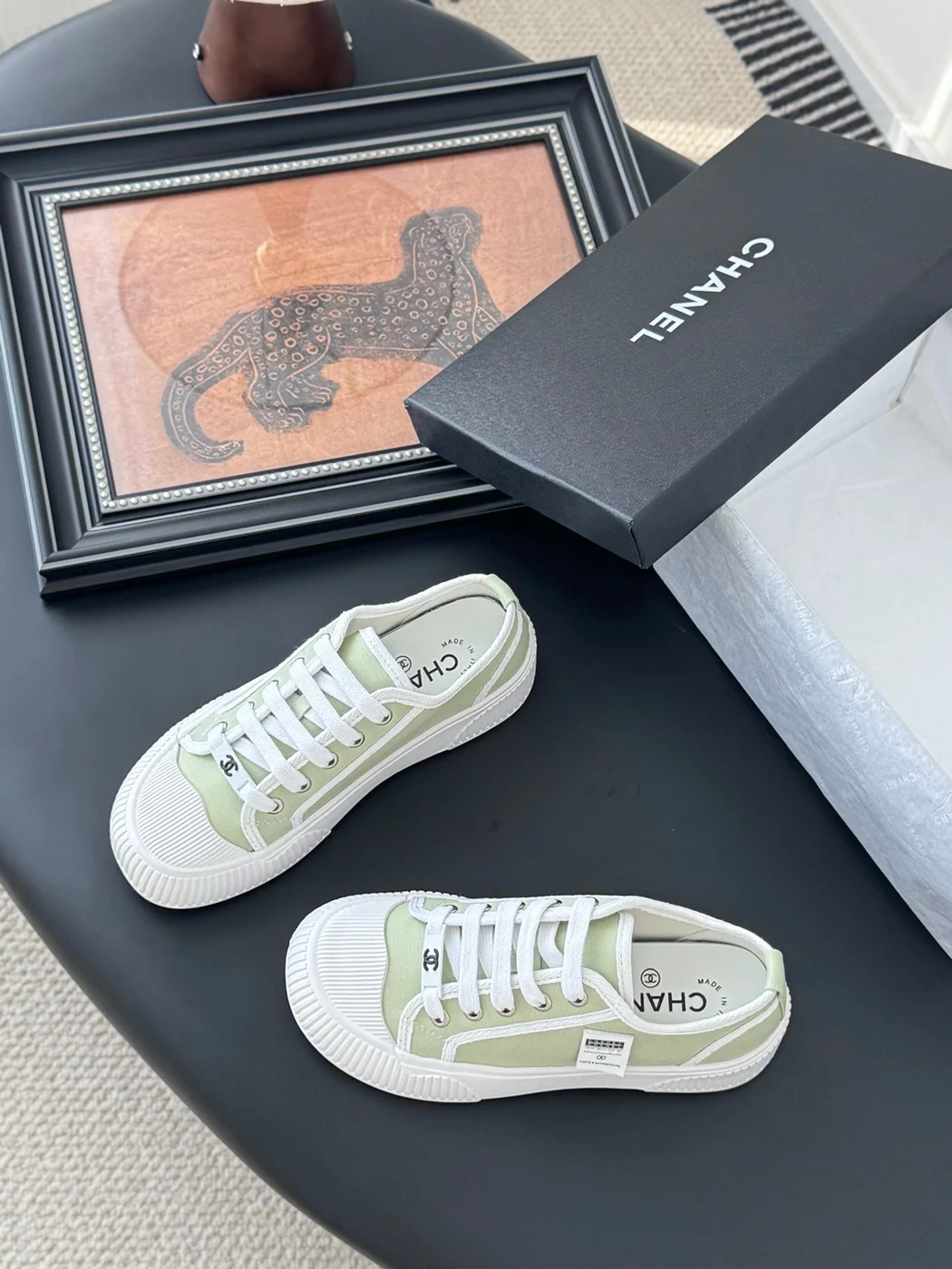 Chanel Women Light Green Canvas Sneakers product view 6
