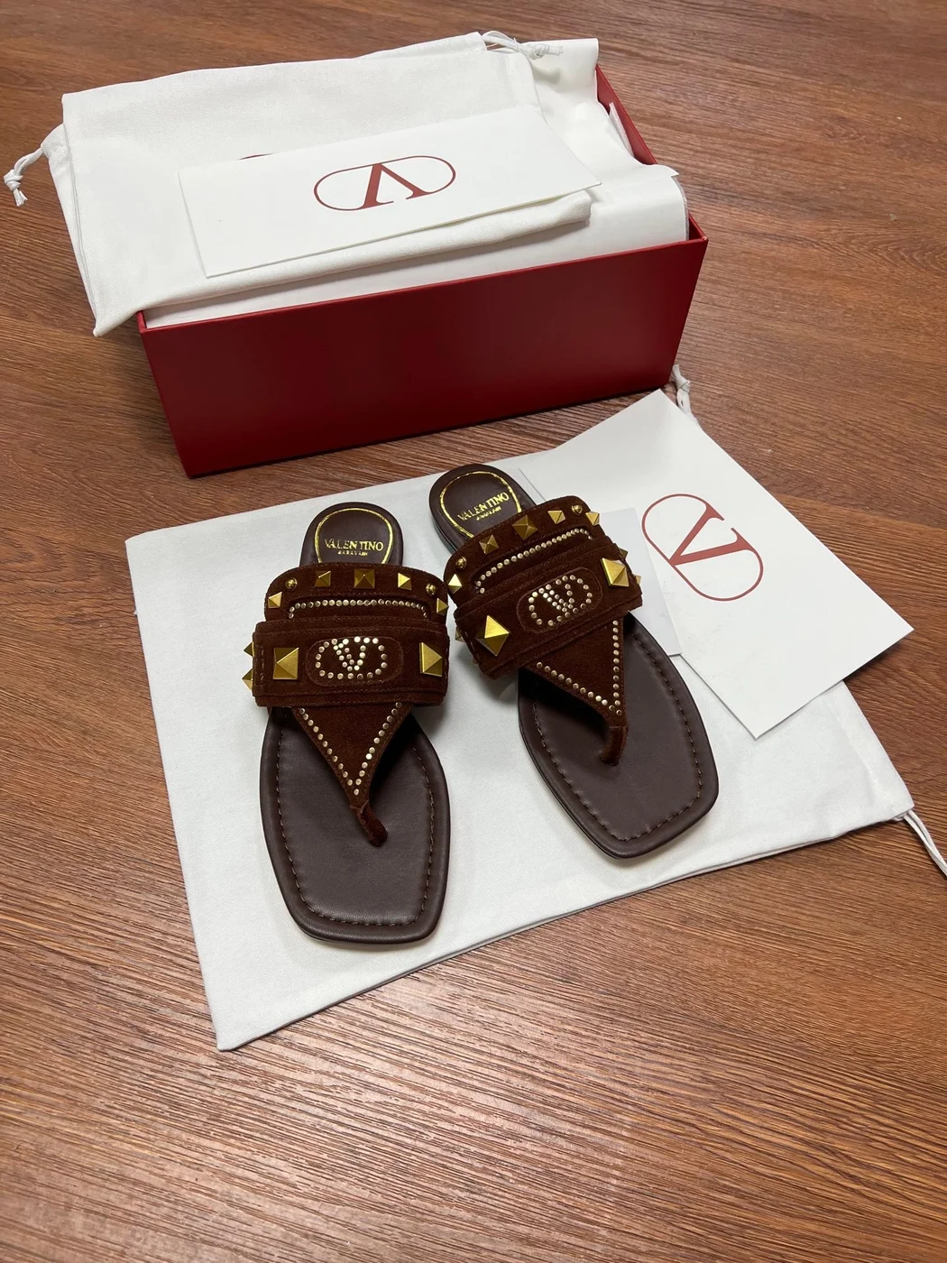 Valentino Women Brown Suede Studded Flats product view 1