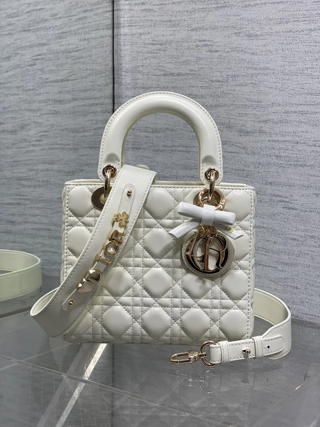 Dior Lady Small White Gold Hardware Bag product view 3