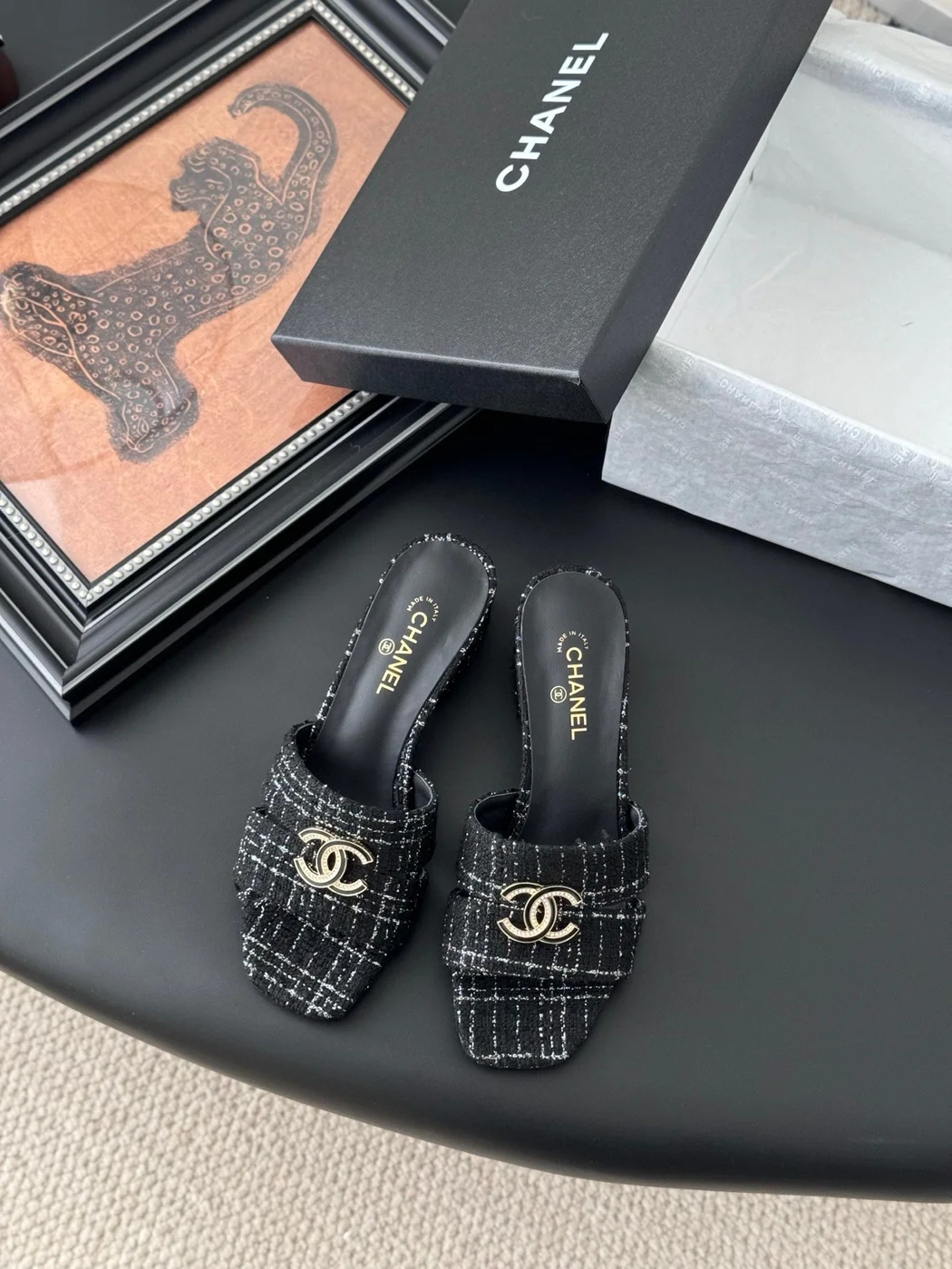 Chanel Women Black Tweed Mules product view 1