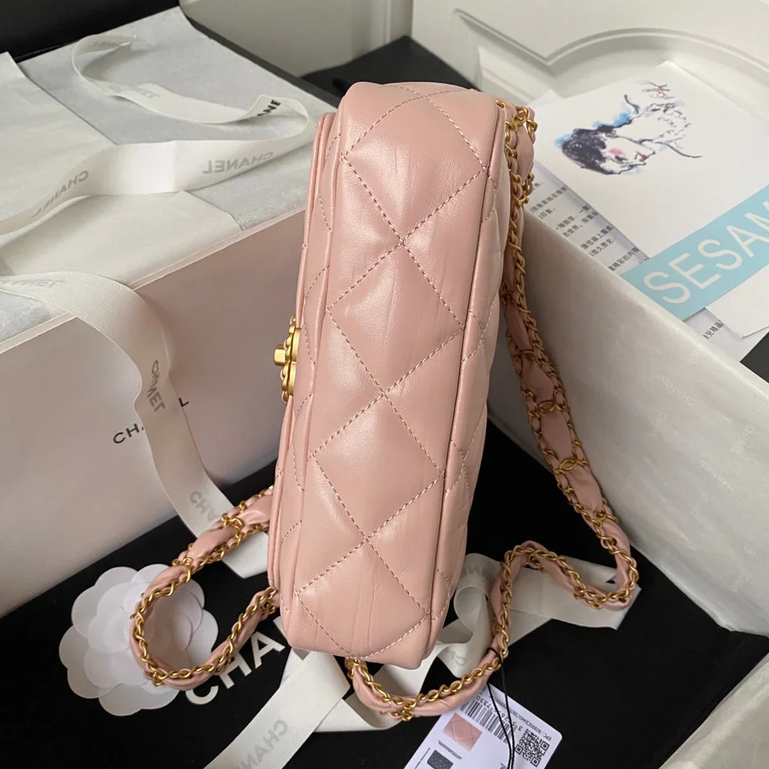 Chanel Small Flap Bag 20 In Peach Pink Lambskin Gold Hardware product view 5
