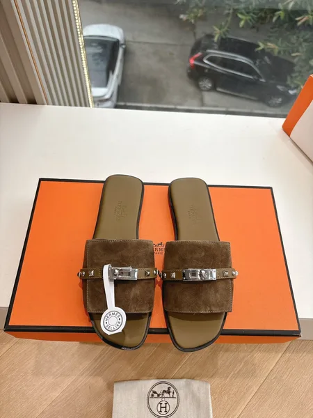 Hermès Women Brown Suede Slide Sandals product view 1