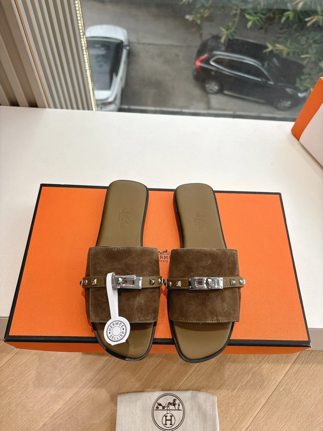 Hermès Women Brown Suede Slide Sandals product view 1