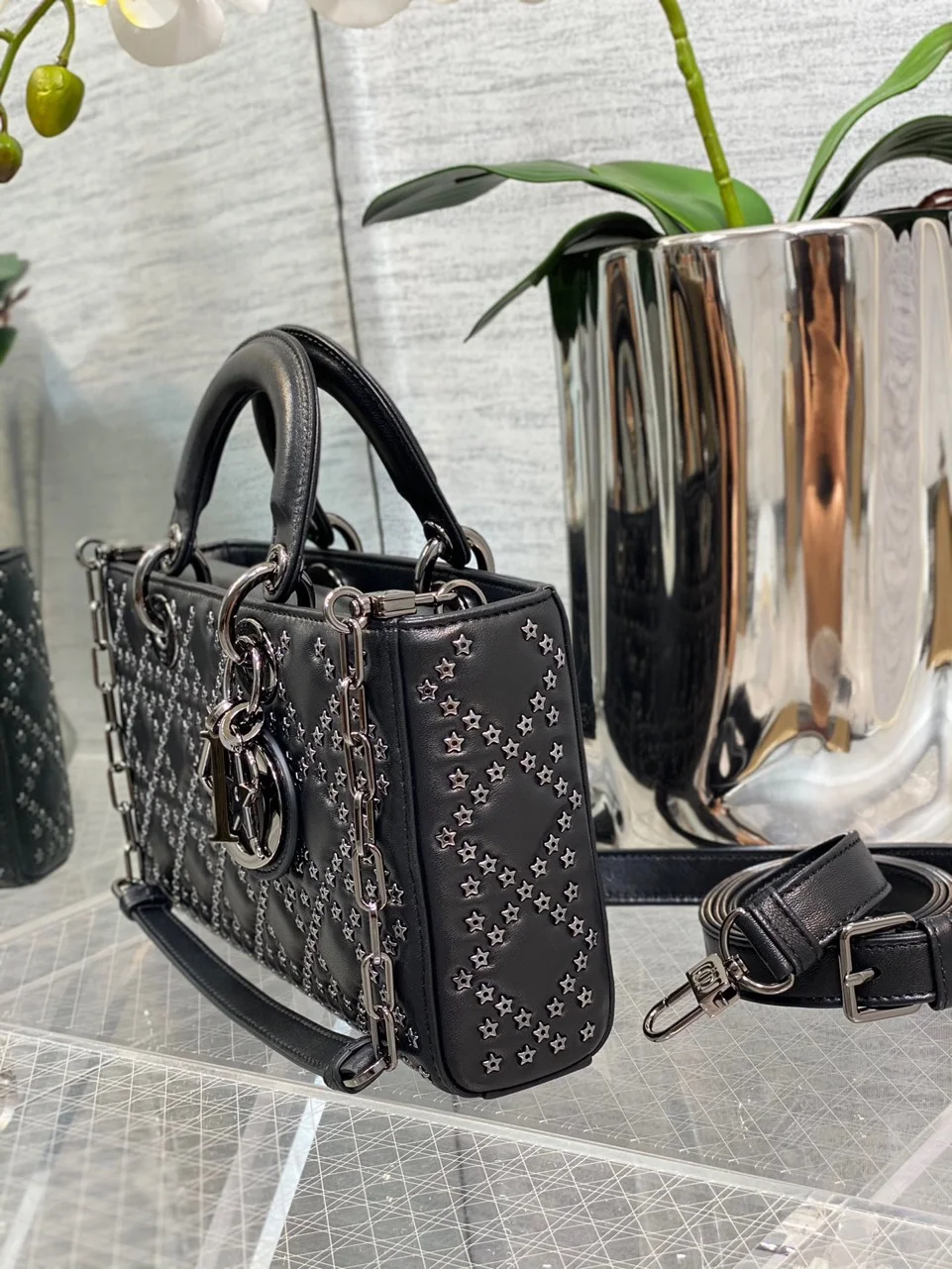 Dior D-Joy Premium Black Handbag With Star Studs 26 cm product view 3