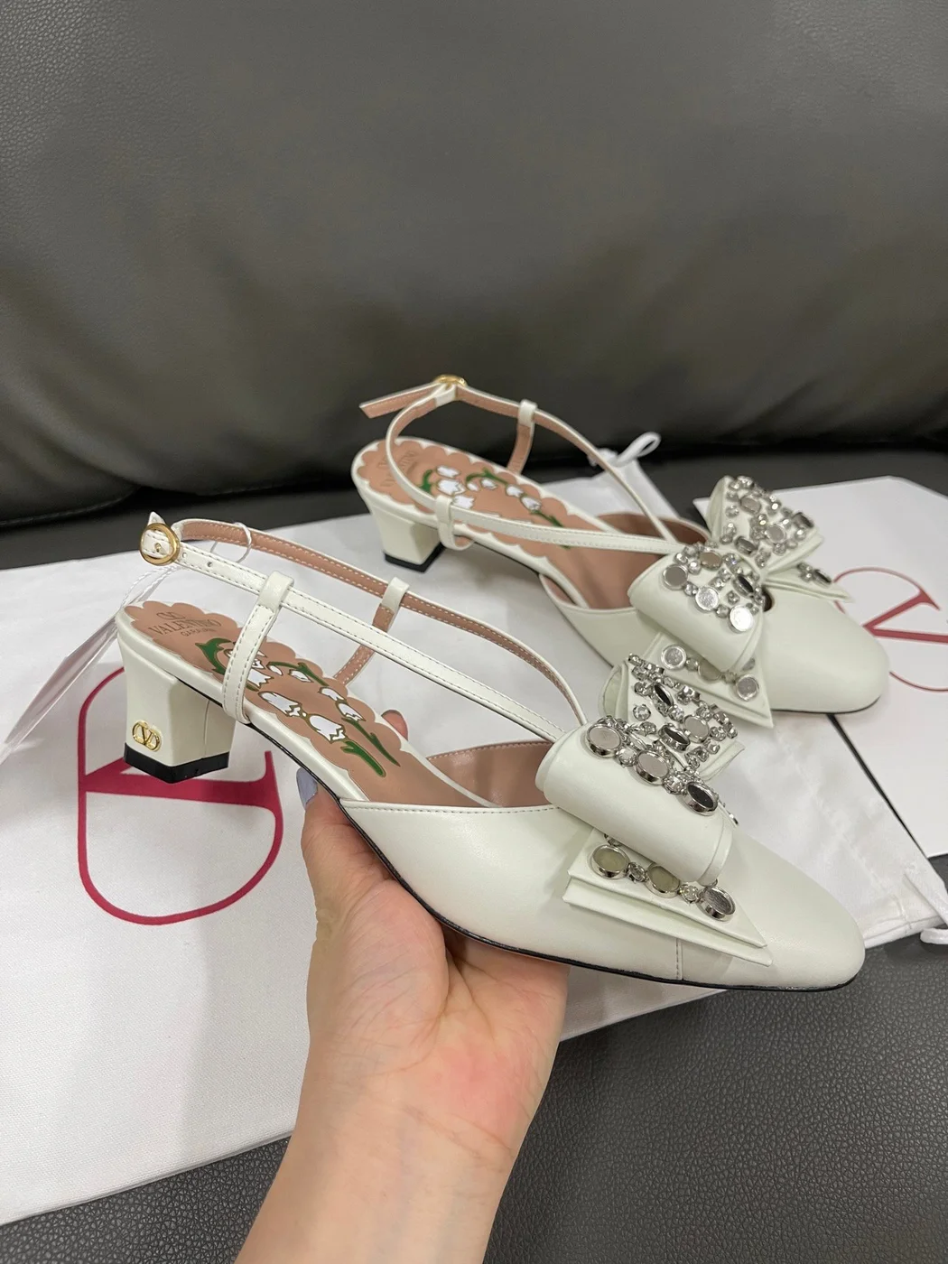 Valentino Women White Leather Bow Embellished Flats product view 5