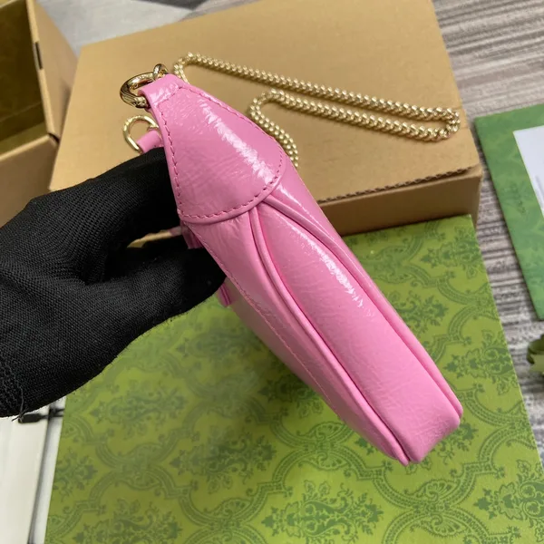 Gucci Jackie Notte Mini Bag 19 In Pink Cracked Lacquer Calfskin Gold Hardware product view 2