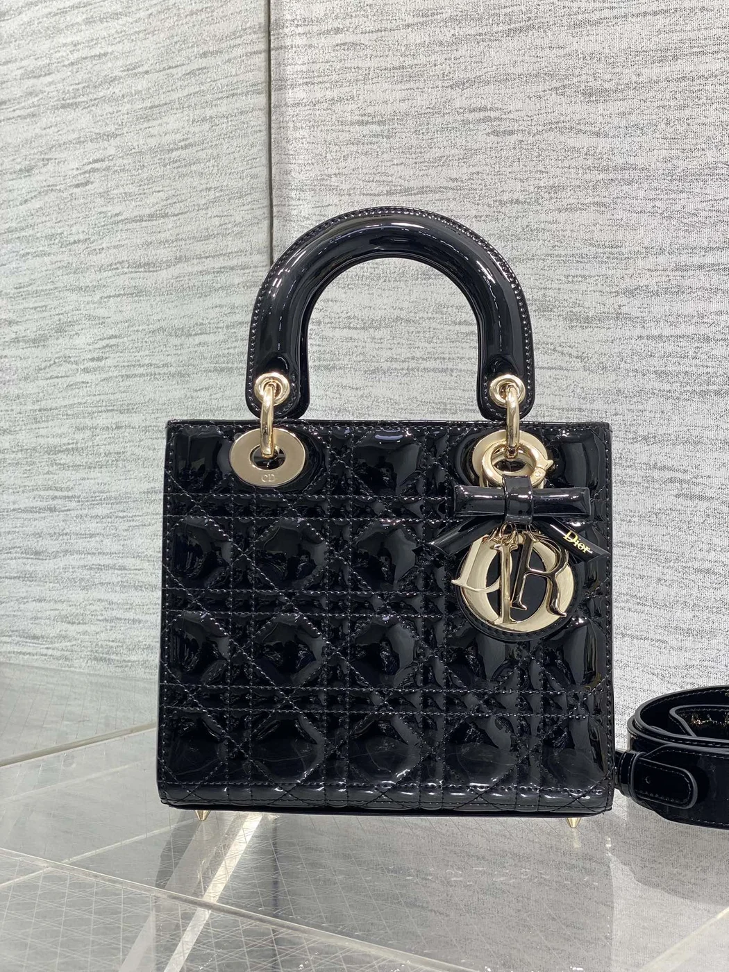 Dior Small Lady Dior bag in Black Patent product view 2