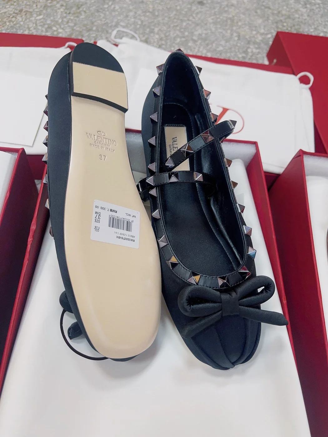 Valentino Women Black Satin Studded Flats product view 6