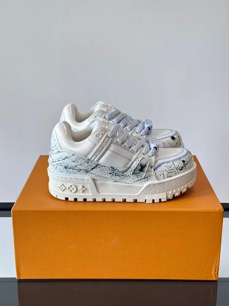 Louis Vuitton Men White Leather Painted Sneakers product photo
