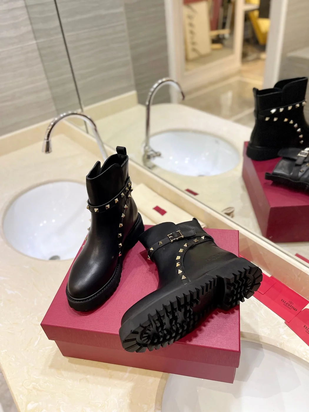 Valentino Women Black Leather Studded Boots product view 5