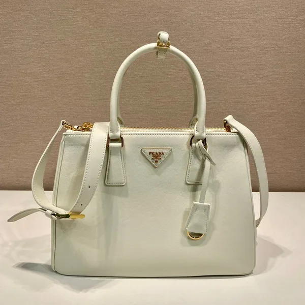 Prada Medium Galleria Bag 28 In White Smooth Calfskin Gold Hardware product view 1