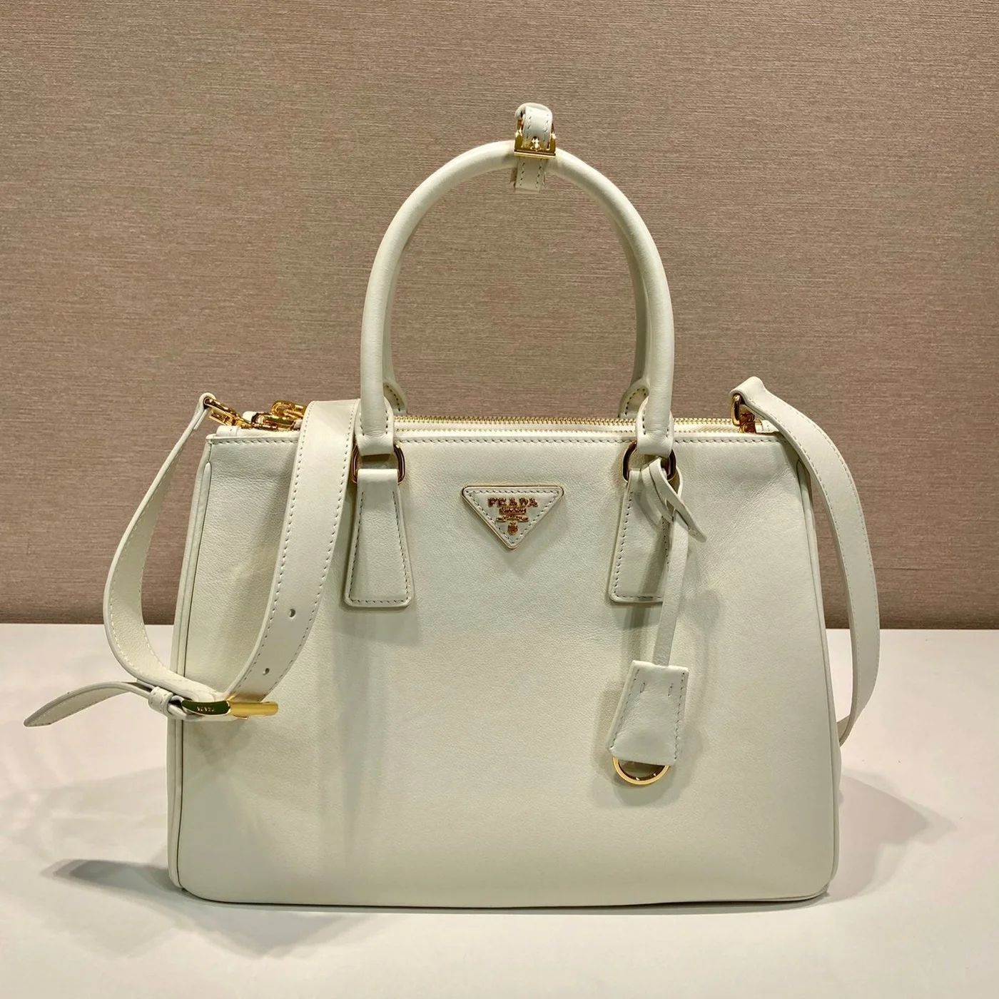 Prada Medium Galleria Bag 28 In White Smooth Calfskin Gold Hardware product view 1