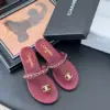 Chanel Women Burgundy Leather Chain Detail Slides product view 2