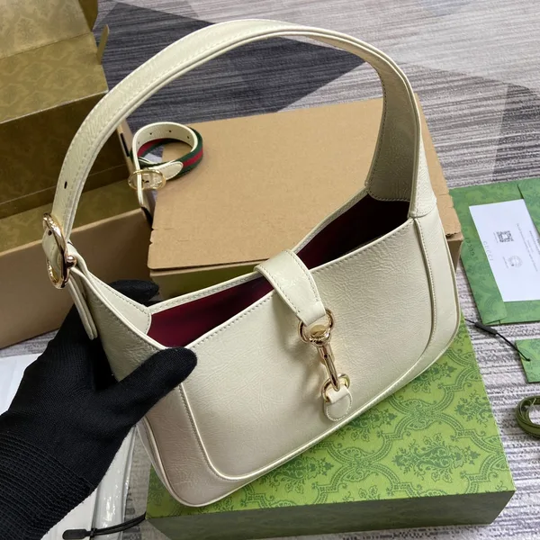 Gucci Jackie Small Shoulder Bag 27 In White Cracked Lacquer Calfskin Gold Hardware product view 9